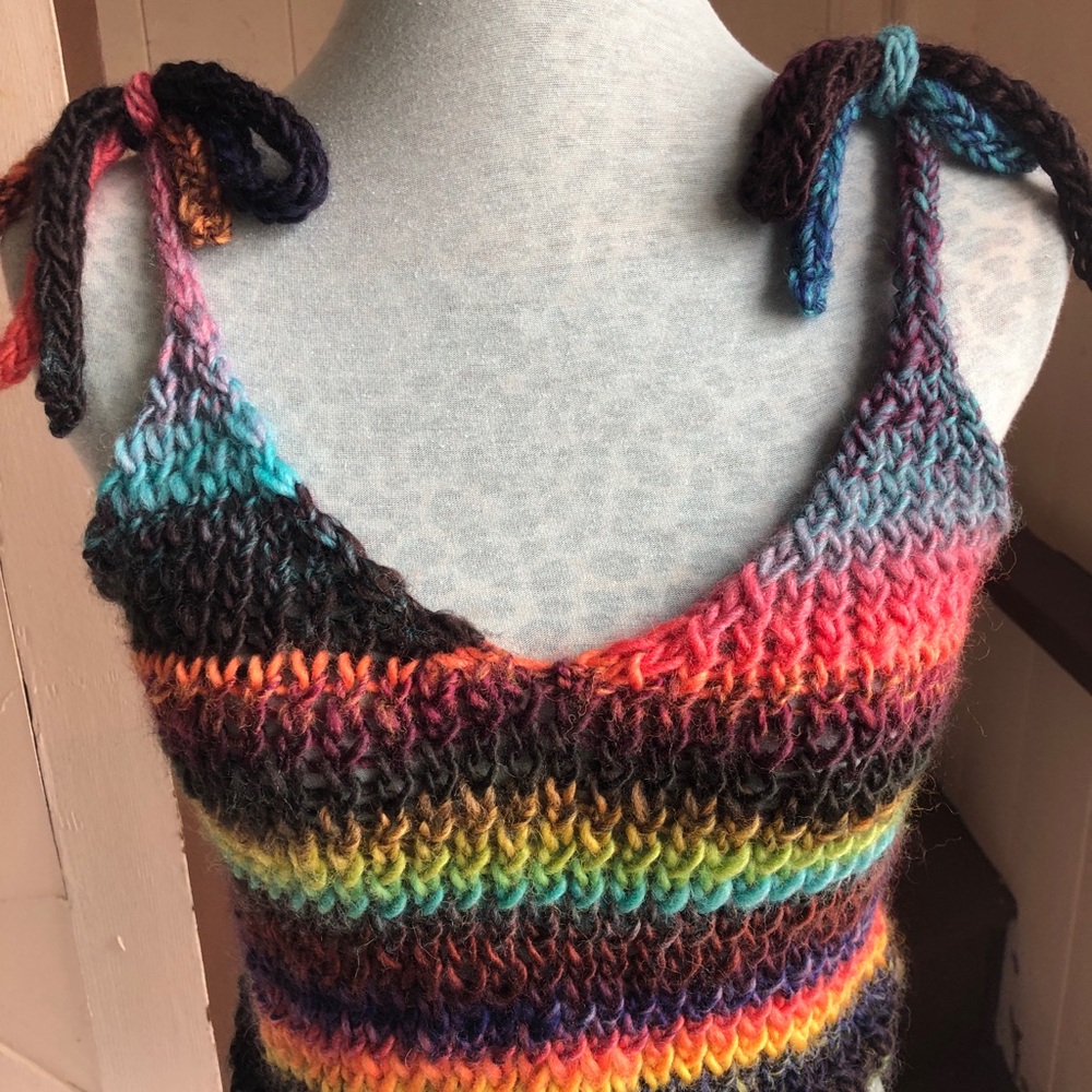 Multicolor Striped hand Knitted Crop Tank Top - Picture 3 of 8